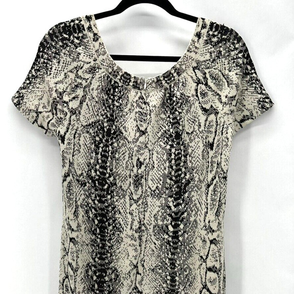 ST. JOHN‎ COLLECTION Python Print Shift Dress Size 4 Ivory Black Preppy Classic - Picture 4 of 10